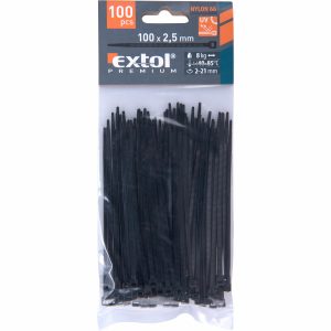 Pásky sťahovacie čierne, 2,5x100mm, 100ks, pr.22mm, 8kg, nylon PA66, EXTOL PREMIUM