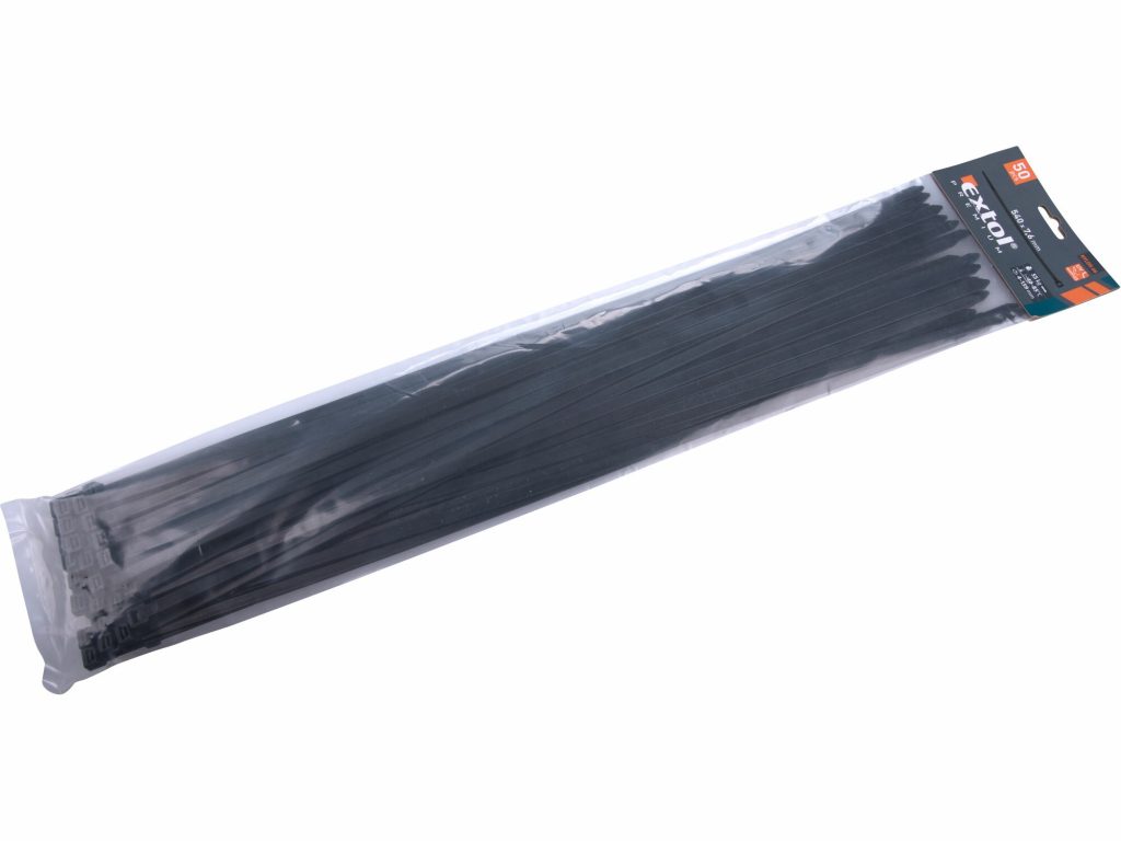 Pásky sťahovacie čierne, 7,6x540mm, 50ks, pr.150mm, 55kg, nylon PA66, EXTOL PREMIUM