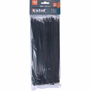 Pásky sťahovacie čierne, 3,6x200mm, 100ks, Ø50mm, 18kg, nylon PA66, EXTOL PREMIUM