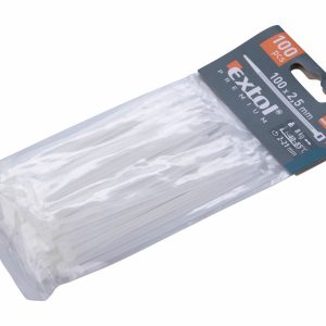 Pásky sťahovacie biele 2,5x100mm, 100ks, Ø22mm, 8kg, nylon PA66, EXTOL PREMIUM