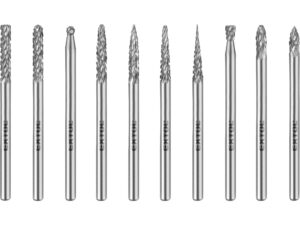 Sada karbidových fréz, 10ks, ø3mm, stopka ø3mm, celková dĺžka 38mm, EXTOL INDUSTRIAL