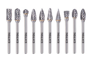 Sada karbidových fréz, 10ks, ø6mm, stopka ø3mm, celková dĺžka 50mm, EXTOL INDUSTRIAL